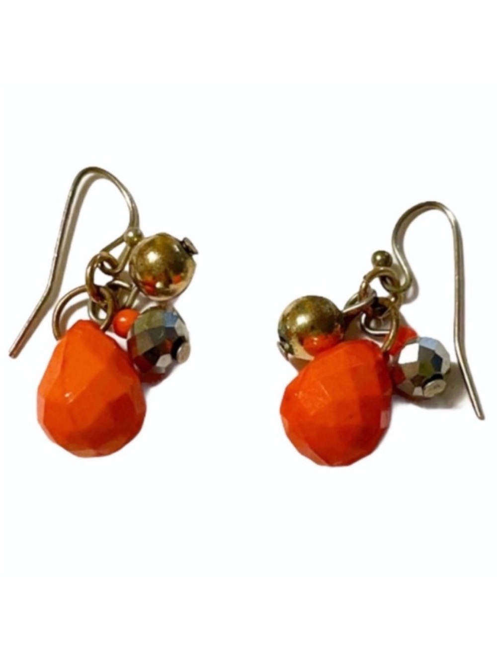 Beaded orange silver cluster earrings